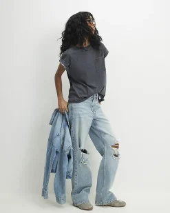 Grey Short Sleeve Burnout Pocket T-shirt
