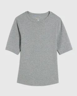 Grey Short Sleeve Cotton Fitted Top