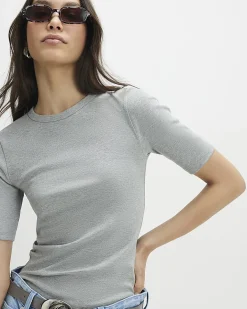 Grey Short Sleeve Cotton Fitted Top