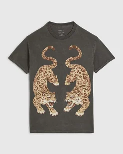 Grey Short Sleeve Washed Leopard T-shirt