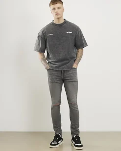 Grey Skinny Fit Ripped Stretch Jeans
