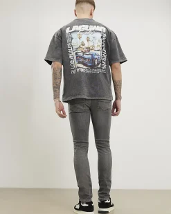 Grey Skinny Fit Ripped Stretch Jeans