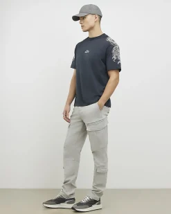 Grey Skinny Fit Stretch Pocket Cargo Trousers