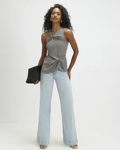 Grey Sleeveless Double Twist Top