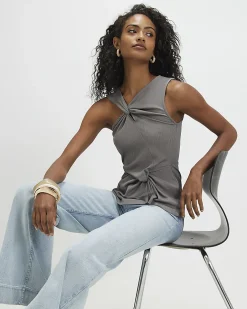 Grey Sleeveless Double Twist Top