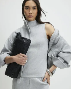 Grey Sleeveless Interlock High Neck Top