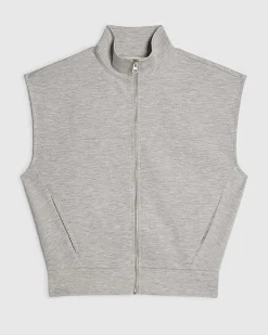 Grey Sleeveless Zip Through Interlock Top