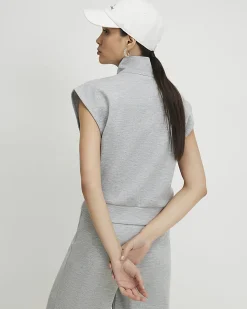 Grey Sleeveless Zip Through Interlock Top
