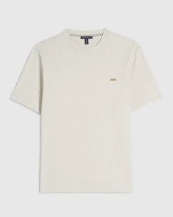 Grey Slim Cotton Jacquard Textured T-Shirt