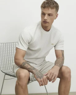 Grey Slim Cotton Jacquard Textured T-Shirt