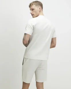 Grey Slim Cotton Jacquard Textured T-Shirt