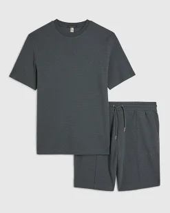 Grey Slim Fit Cotton Textured T-Shirt Set