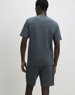 Grey Slim Fit Cotton Textured T-Shirt Set