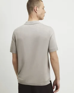 Grey Slim Fit Knitted Polo Shirt