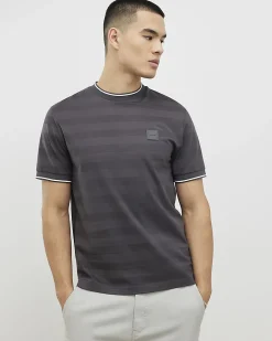 Grey Slim Fit Luminis Badge Stripe T-Shirt