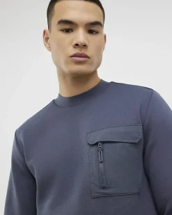 Grey Slim Fit Nylon Pocket Sweatshirt