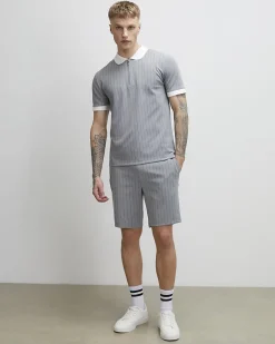 Grey Slim Fit Pinstripe Shorts