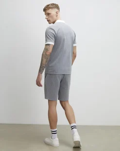 Grey Slim Fit Pinstripe Shorts