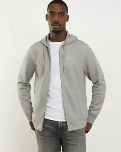 Grey Slim Fit Pique Zip Through Hoodie