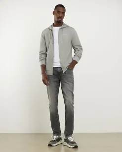 Grey Slim Fit Pique Zip Through Hoodie