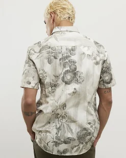 Grey Slim Fit Short Sleeve Floral Shirt