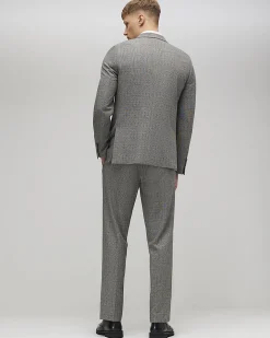 Grey Slim Fit Stretch Check Trousers