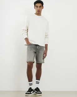 Grey Slim Fit Stretch Denim Shorts