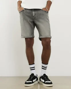 Grey Slim Fit Stretch Denim Shorts