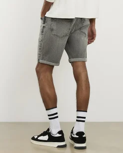Grey Slim Fit Stretch Denim Shorts