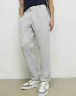 Grey Slim Fit Stretch Textured Trousers
