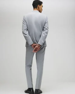 Grey Slim Fit Stretch Textured Suit Trousers