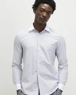 Grey Slim Fit Stripe Shirt
