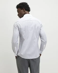 Grey Slim Fit Stripe Shirt