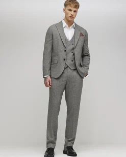 Grey Slim Fit Textured Check Waistcoat