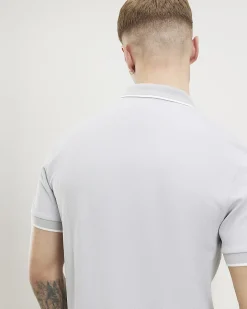 Grey Slim Fit Textured Zip Tipped Polo Shirt