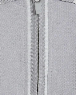 Grey Slim Fit Textured Zip Tipped Polo Shirt