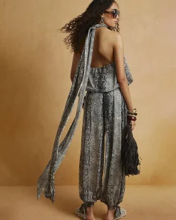 Grey Snake Chiffon Balloon Trousers
