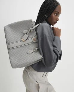 Grey Stripe Monogram Shopper Bag