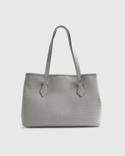 Grey Stripe Monogram Shopper Bag