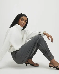 Grey Tailored Barrel Leg Trousers