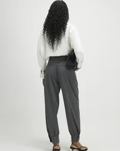 Grey Tailored Barrel Leg Trousers