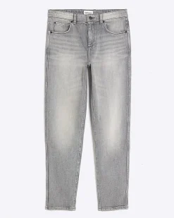 Grey Tapered Fit Stretch Jeans