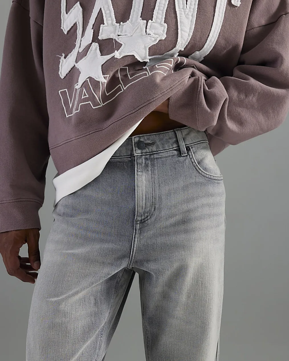 Grey Tapered Fit Stretch Jeans