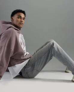 Grey Tapered Fit Stretch Jeans