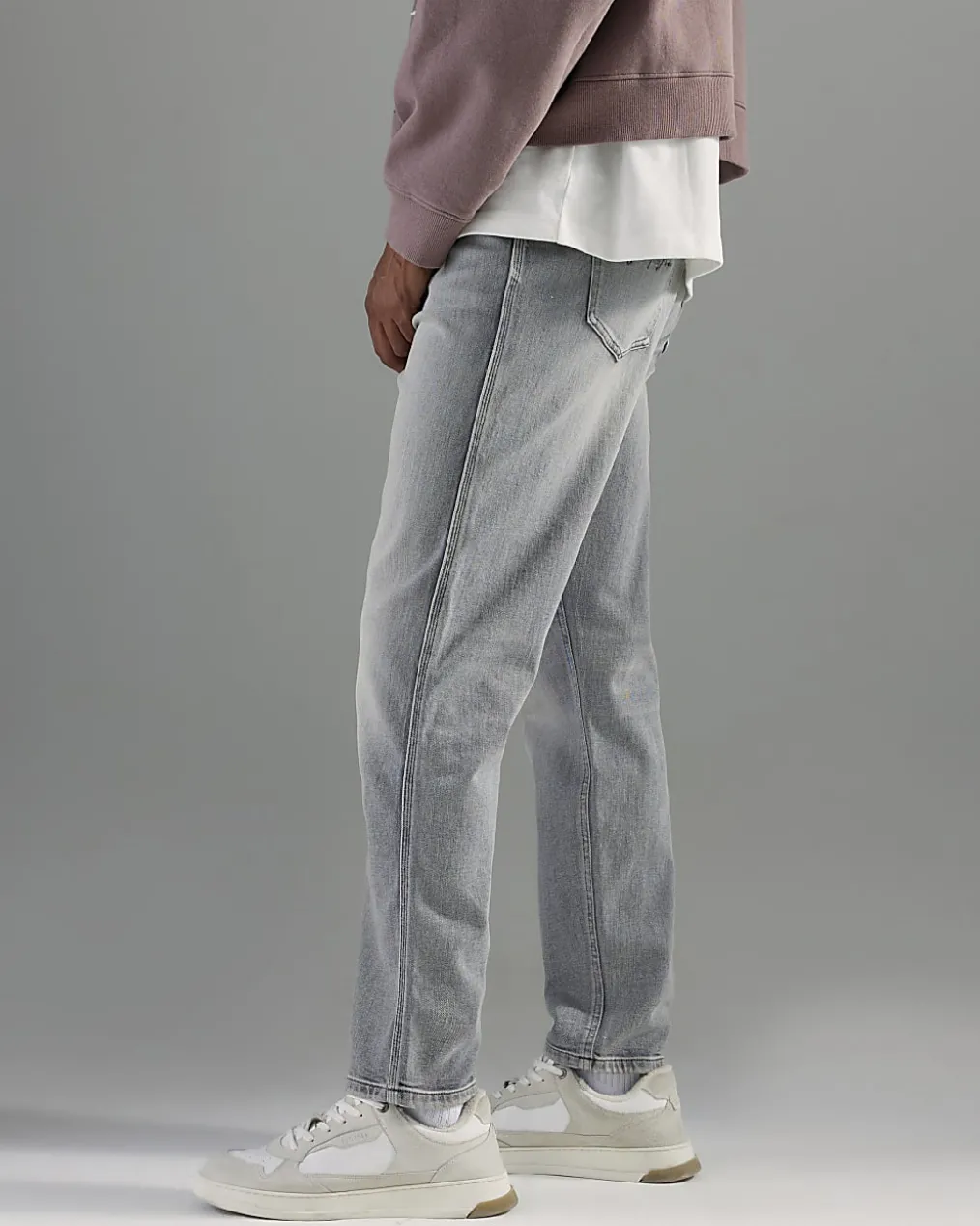 Grey Tapered Fit Stretch Jeans