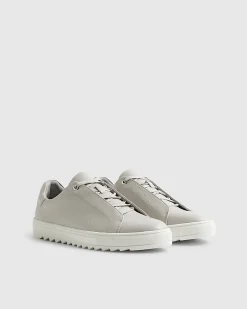 Grey Textured Lace Up Cupsole Trainers