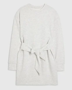 Grey Tie Front Mini Sweatshirt Dress