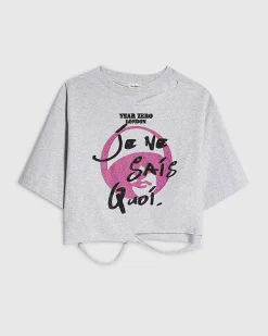 Grey Year Zero Embellished Crop T-Shirt