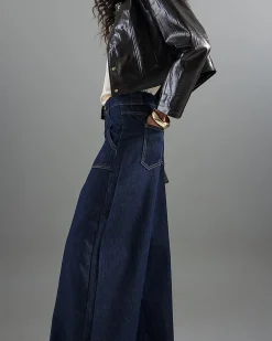 Indigo Mid Rise Tailored Baggy Wide Leg Jeans