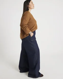 Indigo Mid Rise Tailored Baggy Wide Leg Jeans